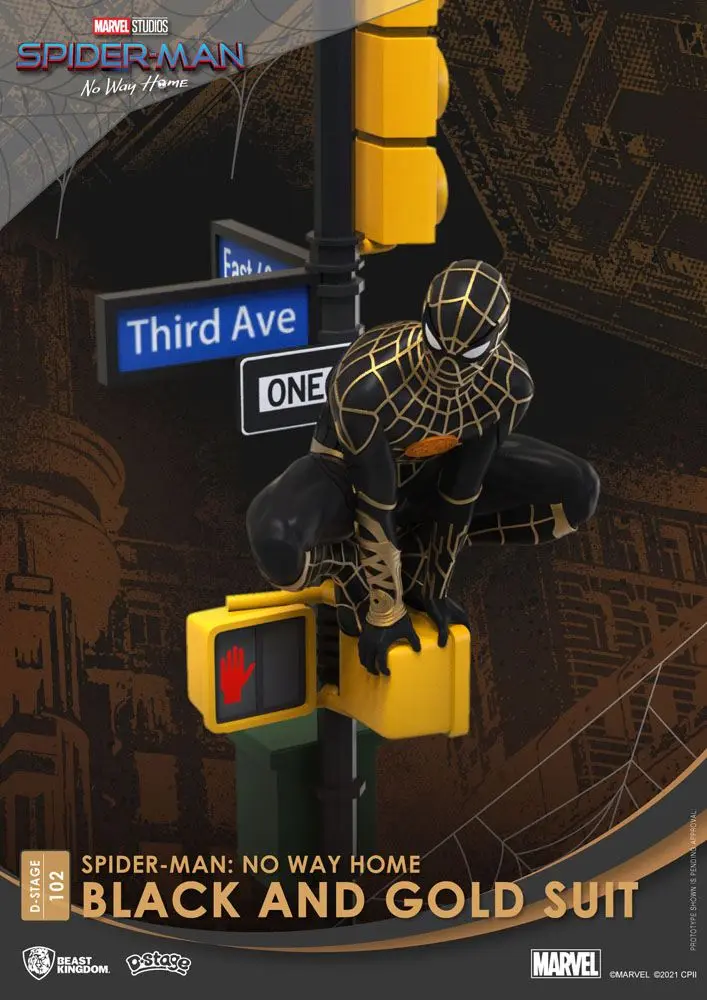 Spider-Man: No Way Home D-Stage PVC Diorama Spider-Man Black and Gold Suit Closed Box Version 25 cm termékfotó