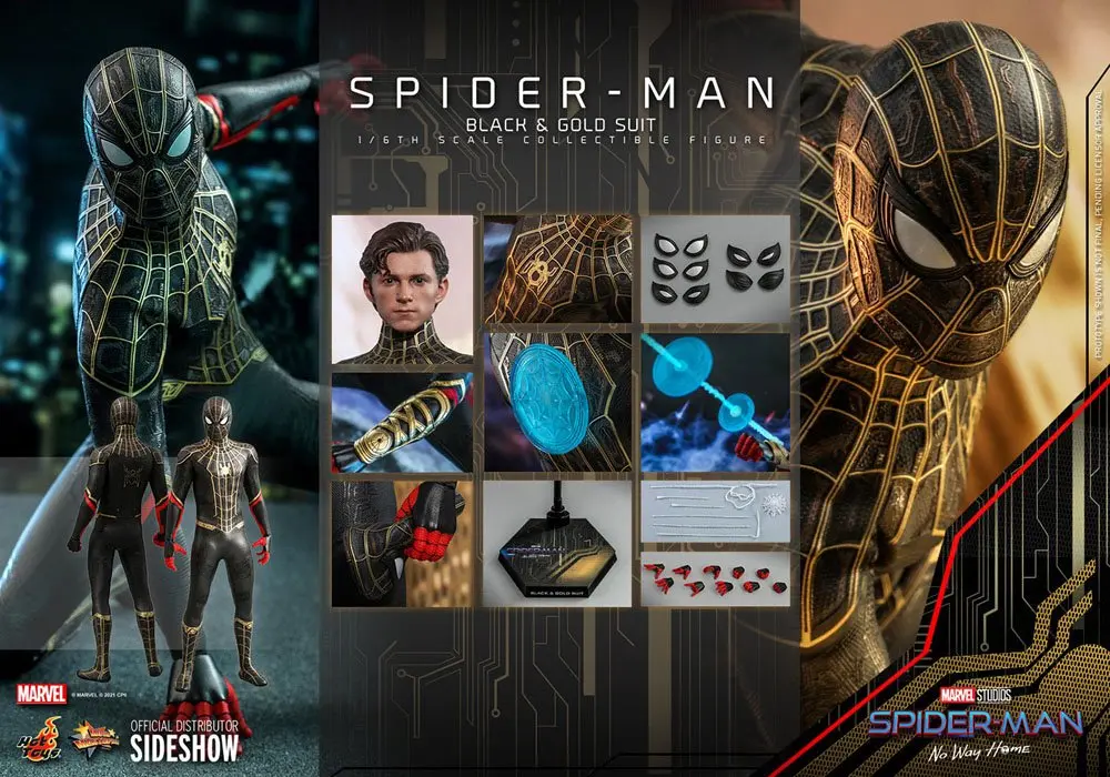Spider-Man: No Way Home Movie Masterpiece Action Figure 1/6 Spider-Man (Black &amp; Gold Suit) 30 cm product photo