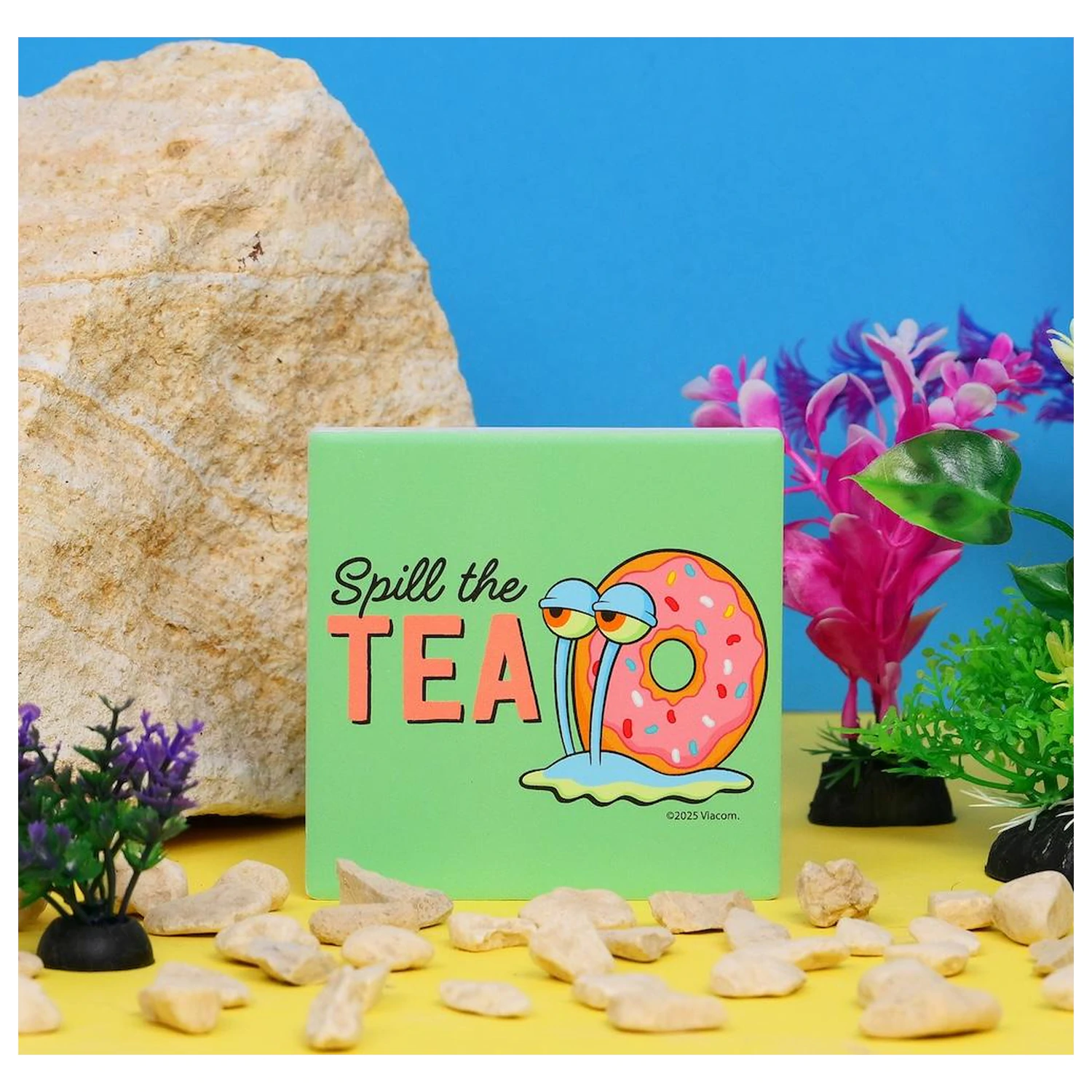 SpongeBob Spill The Tea Ceramic Square Coaster product photo