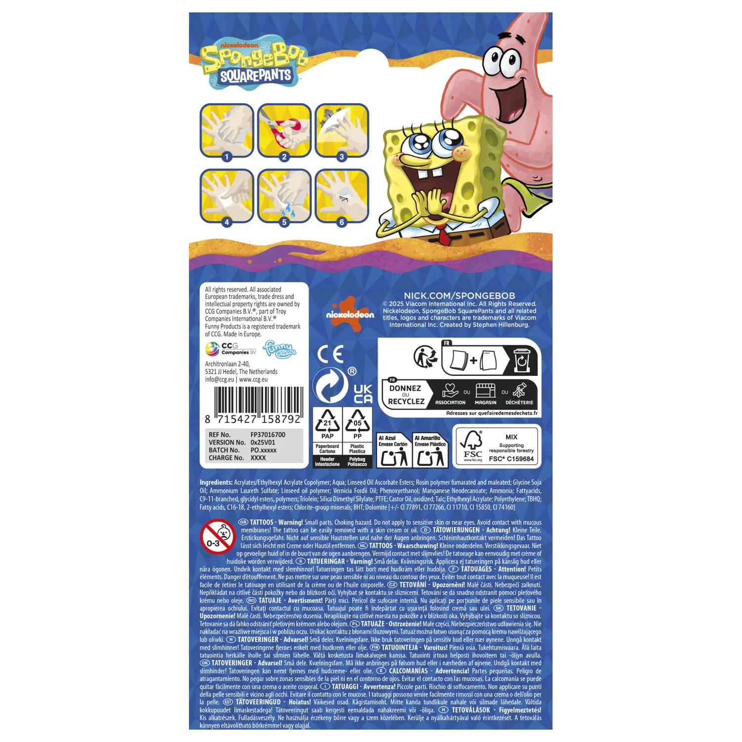 SpongeBob Fun tattoo 12 pcs product photo