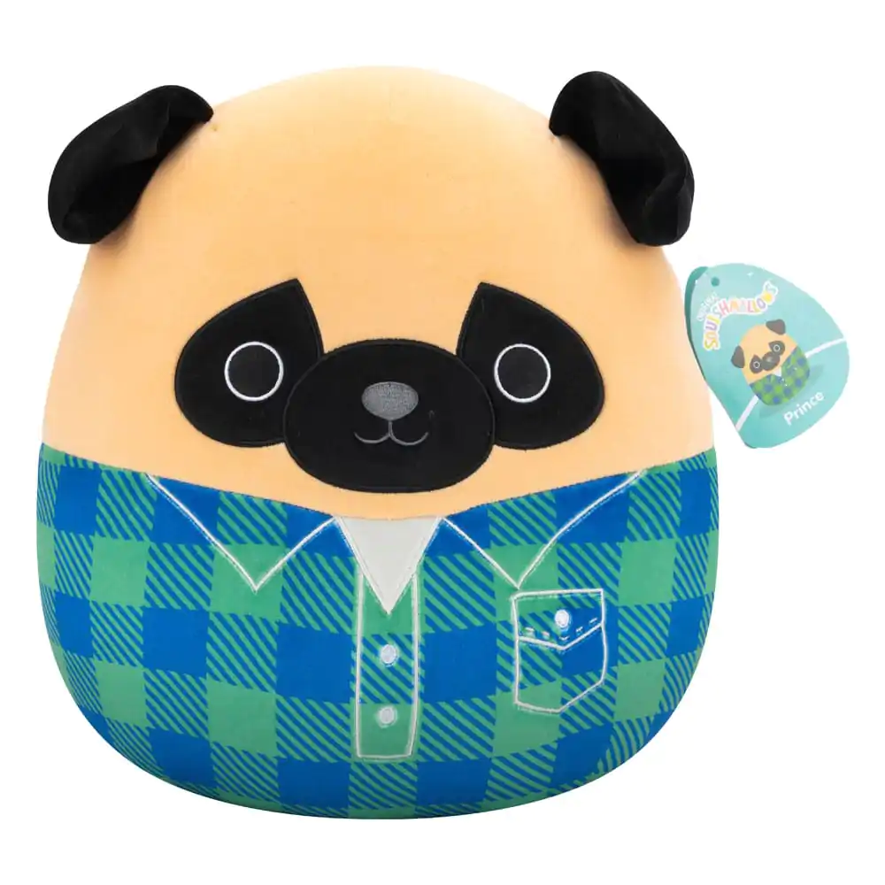 Squishmallows Plush Figure Brown Pug in Green and Blue Flannel Shirt Prince 30 cm product photo