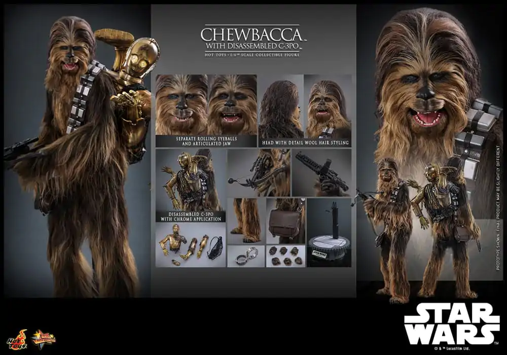 Star Wars Episode V Movie Masterpiece Action Figure 1/6 Chewbacca with Disassembled C-3PO 36 cm product photo