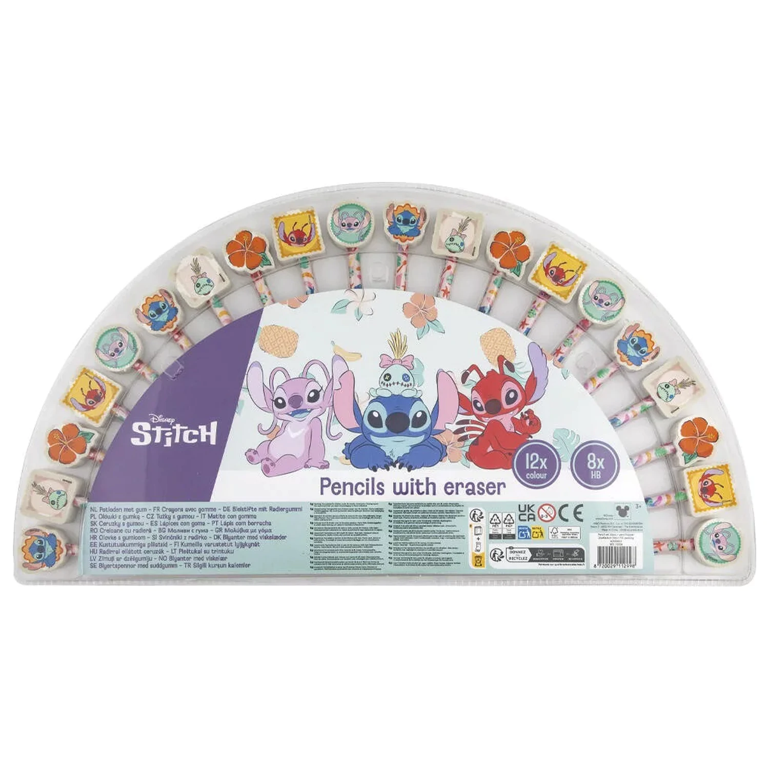 Stitch Aloha Colored and Graphite Pencil Set with Eraser Tips, 20 Pieces product photo