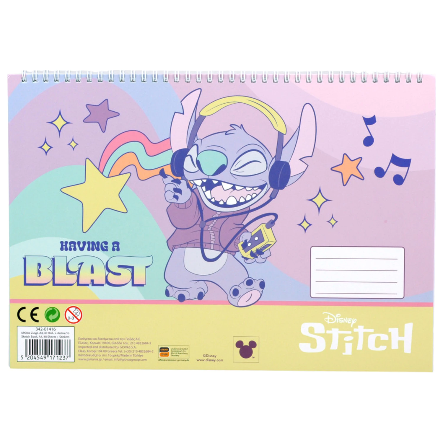 Stitch Blast A/4 Spiral Sketchbook 40 Sheets with Stickers product photo