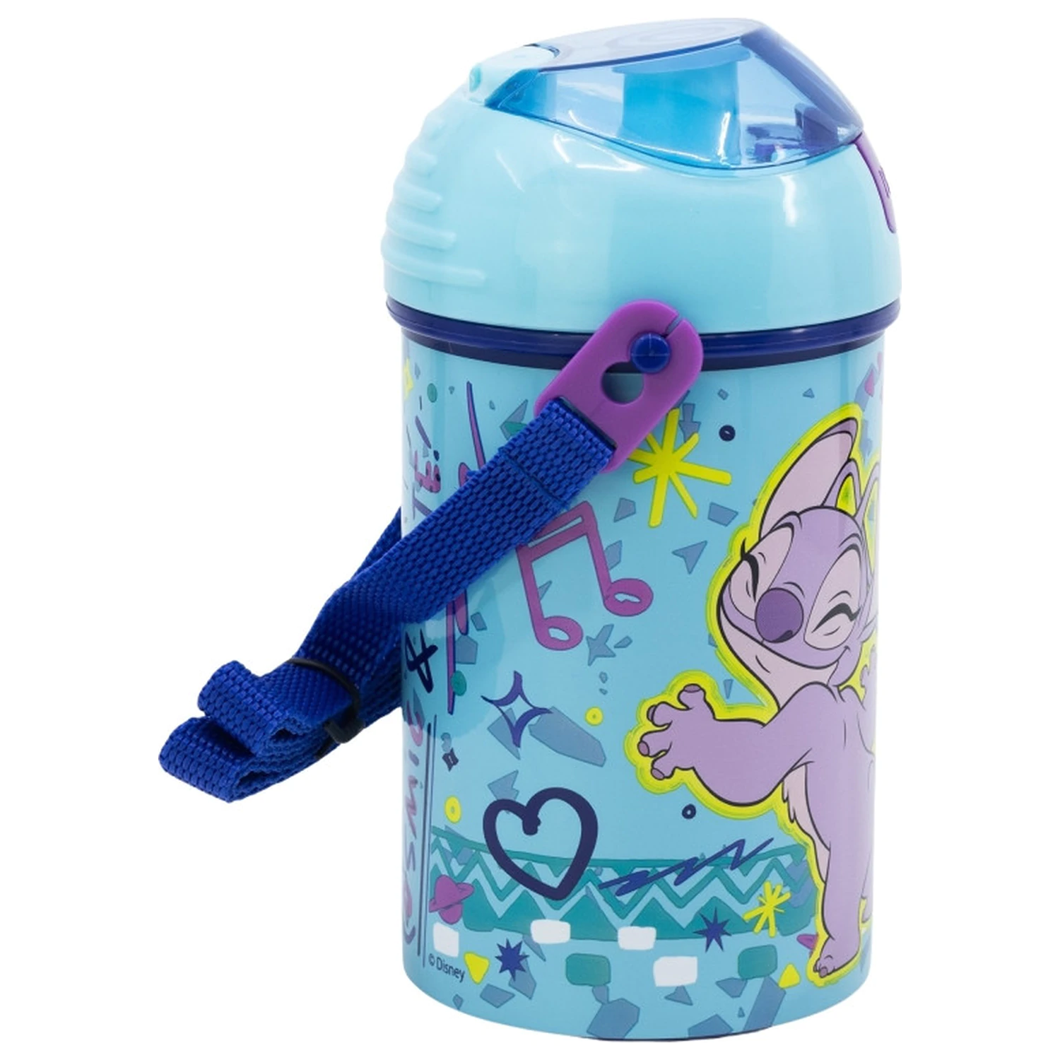 Stitch Dance Plastic Straw Water Bottle with Hanger 450 ml product photo