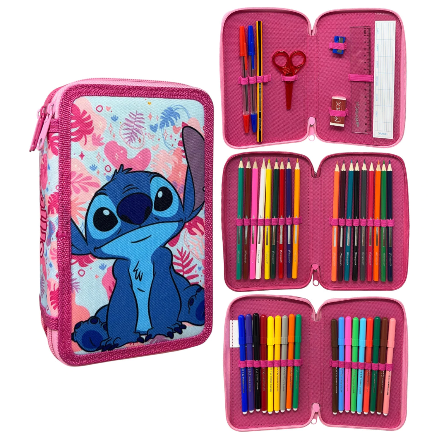 Stitch Pink Wave pre-filled 3-tier pencil case product photo