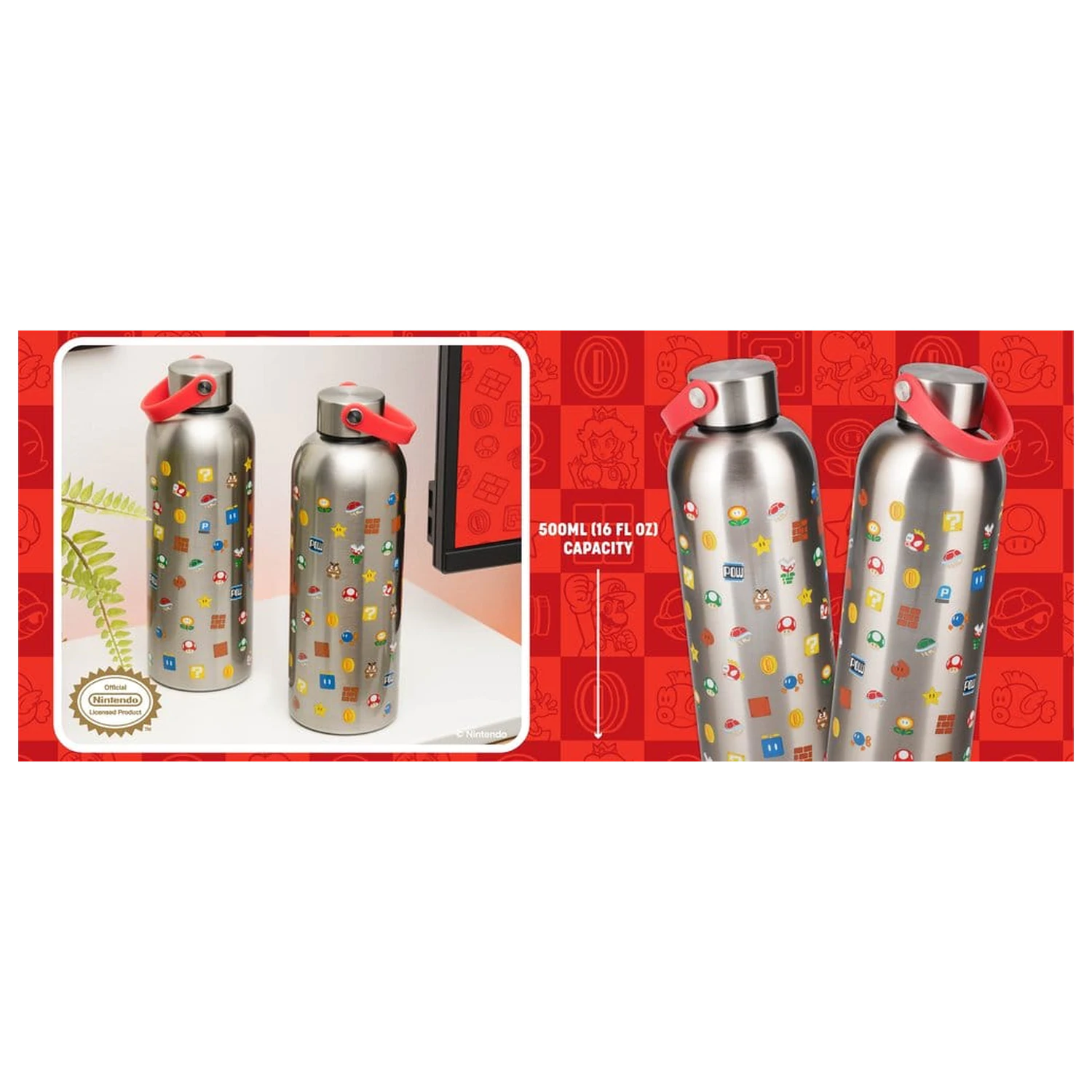 Super Mario Metal Water Bottle with Carry Loop product photo