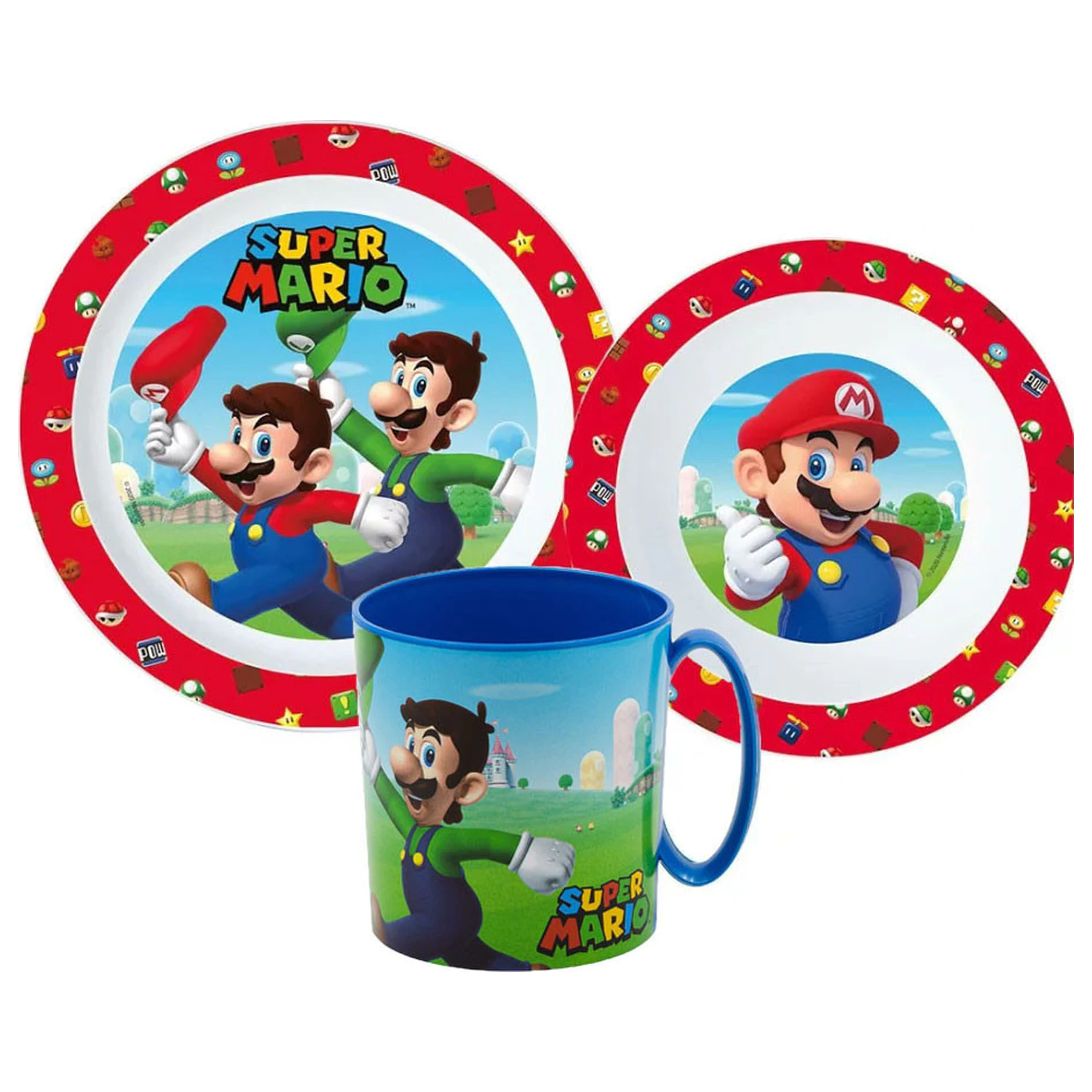 Super Mario Mushroom Kingdom Dinnerware Set, Micro Plastic Set with 350 ml Mug product photo