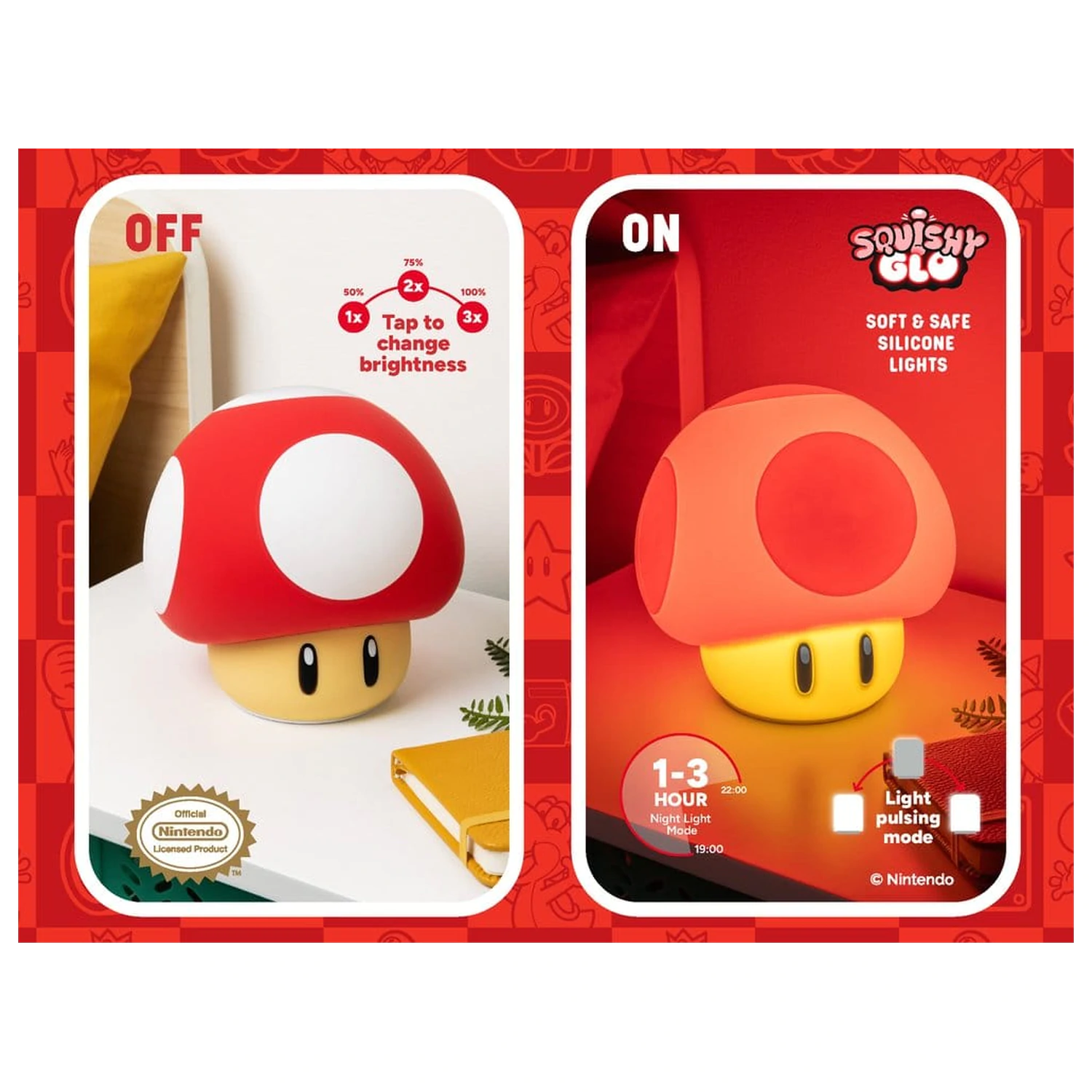 Super Mario SquishyGlo Silicon Light Super Mushroom 15 cm product photo