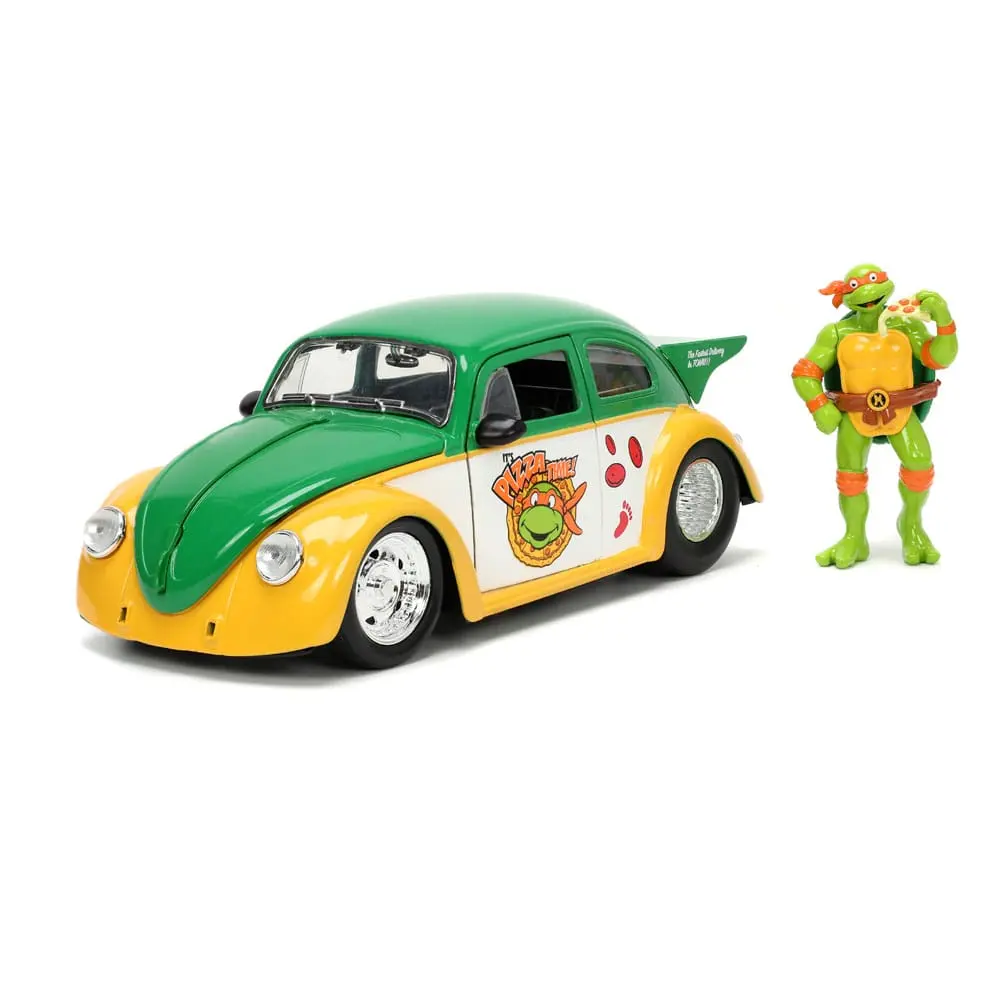 Teenage Mutant Ninja Turtles Hollywood Rides Diecast Model 1/24 VW Drag Beetle with Michelangelo Figur product photo
