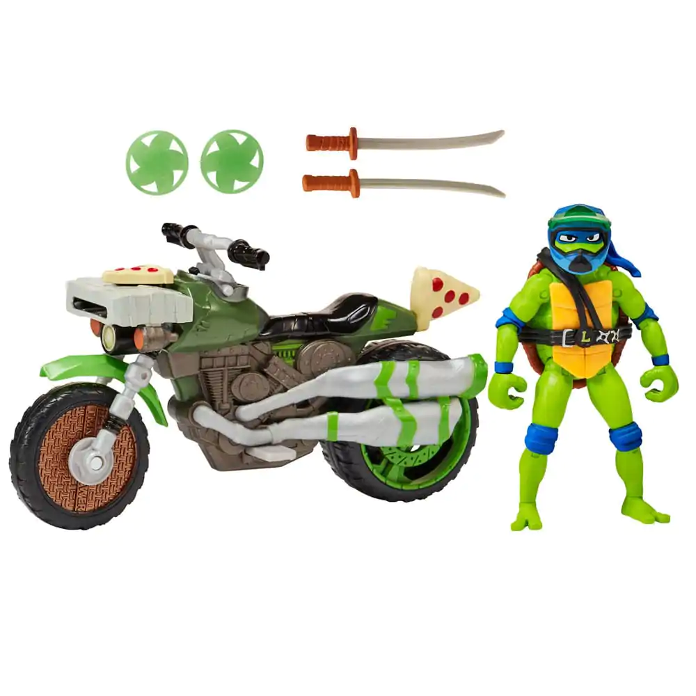 Teenage Mutant Ninja Turtles: Mutant Mayhem Drive N Kick Action Figure Leonardo &amp; Motorcycle 11 cm product photo