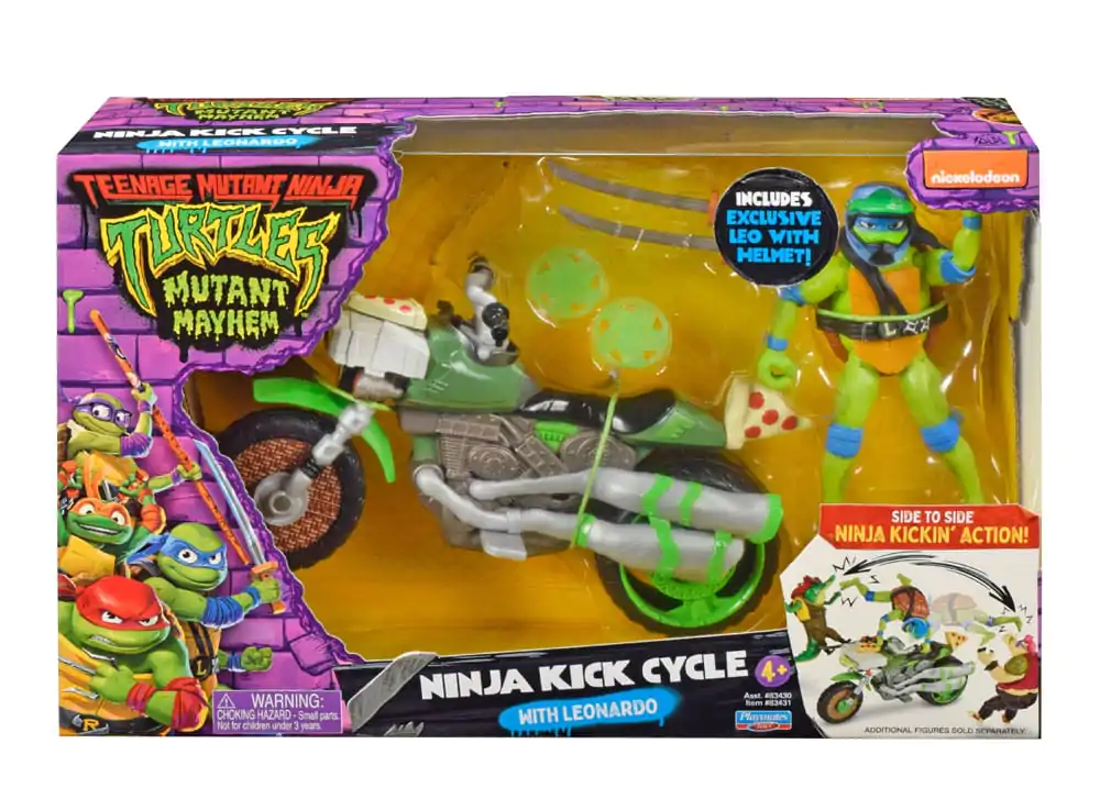 Teenage Mutant Ninja Turtles: Mutant Mayhem Drive N Kick Action Figure Leonardo &amp; Motorcycle 11 cm product photo