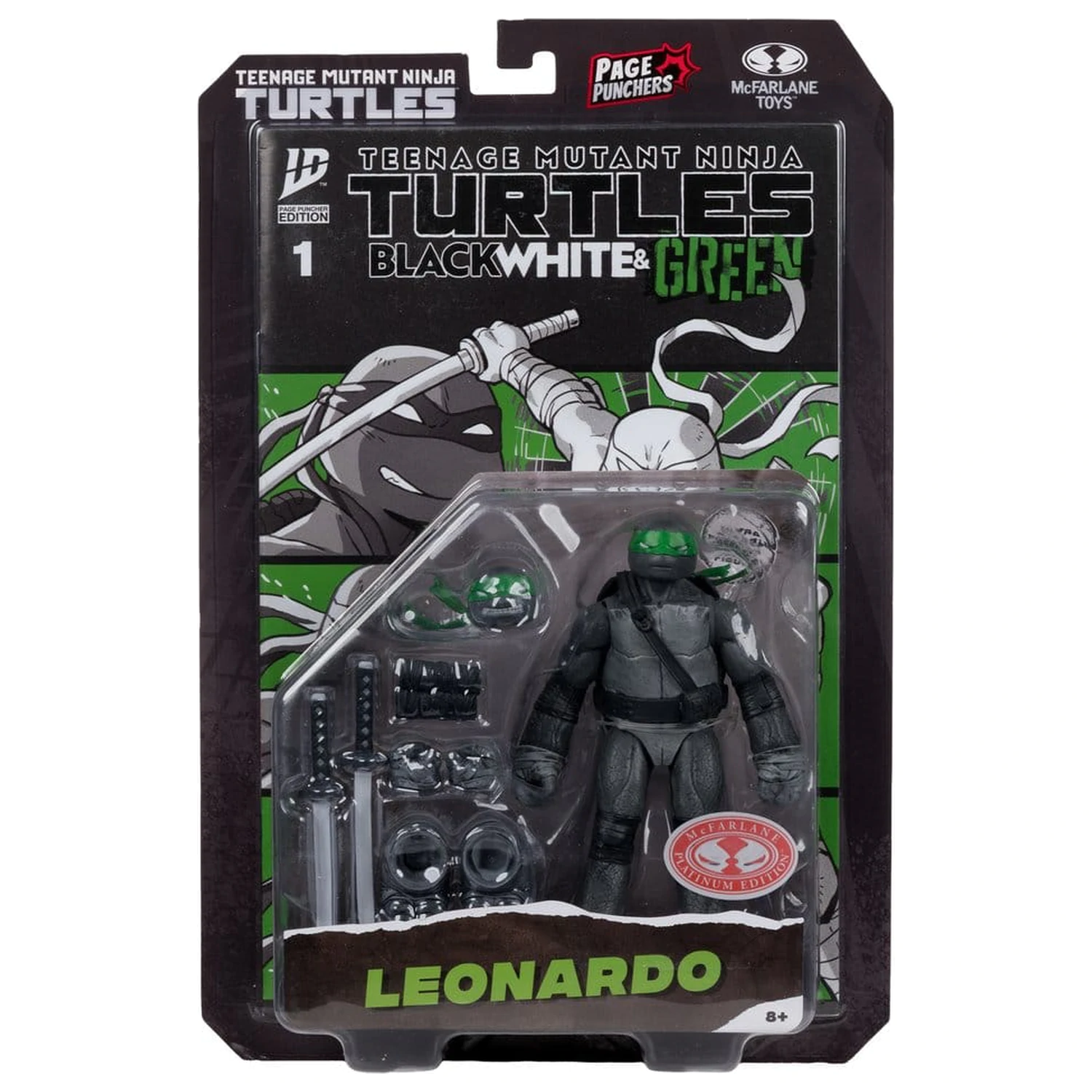 Teenage Mutant Ninja Turtles Page Punchers Action Figure Leonardo (Black White & Green) (Red Platinum Edition) 13 cm product photo