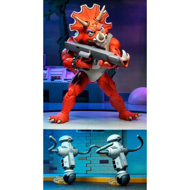 Teenage Mutant Ninja Turtles Triceraton Infantryman and Roadkill Rodney pack 3 figures 18cm product photo