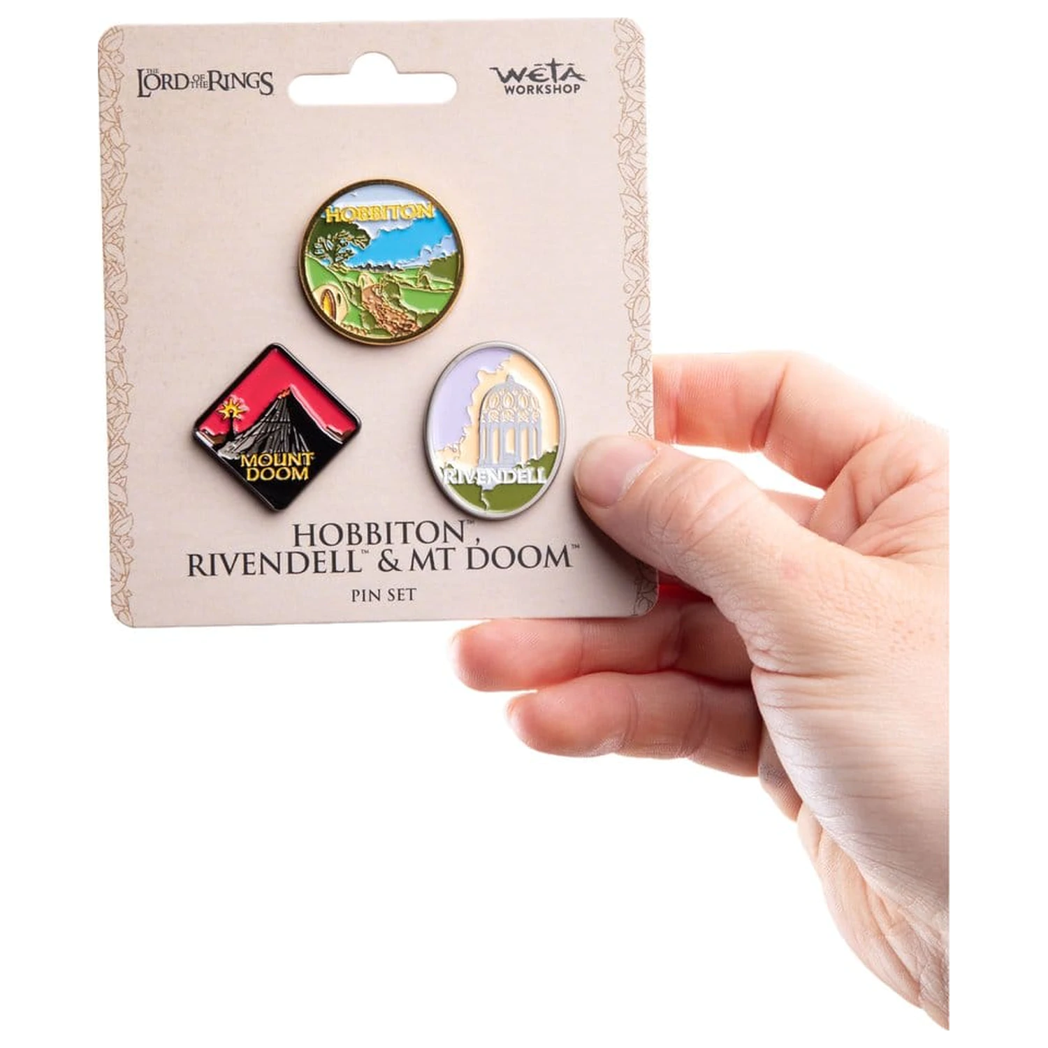 The Lord of the Rings Trilogy Pin Set Hobbiton, Rivendell & Mount Doom product photo