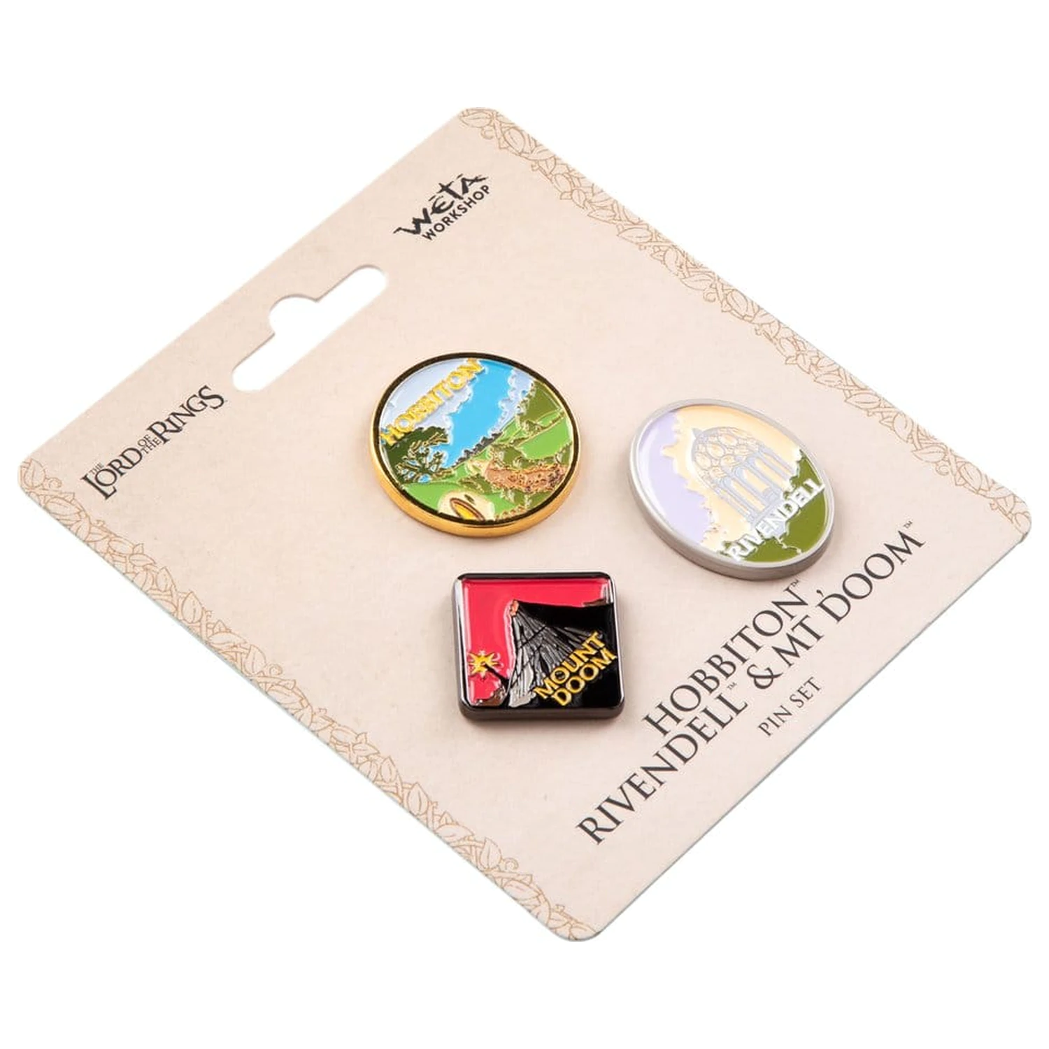 The Lord of the Rings Trilogy Pin Set Hobbiton, Rivendell & Mount Doom product photo