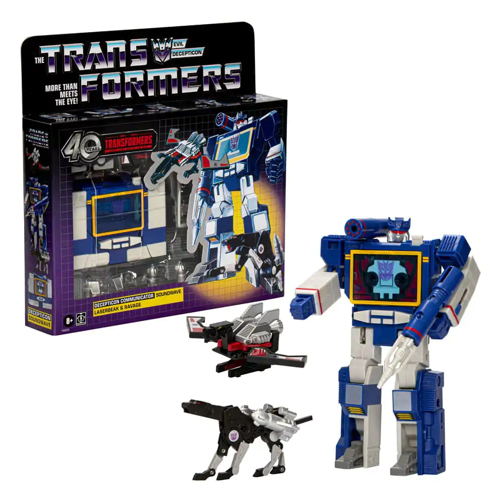 The Transformers Retro G1 Action Figure Decepticon Communicator Soundwave with Laserbeak &amp; Ravage 18 cm product photo