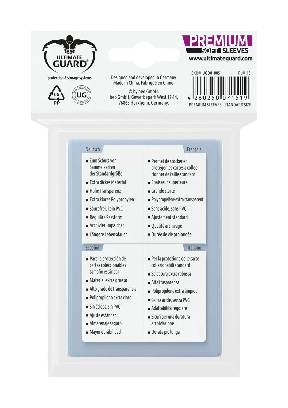 Ultimate Guard Premium Soft Sleeves Standard Size Transparent (100) product photo