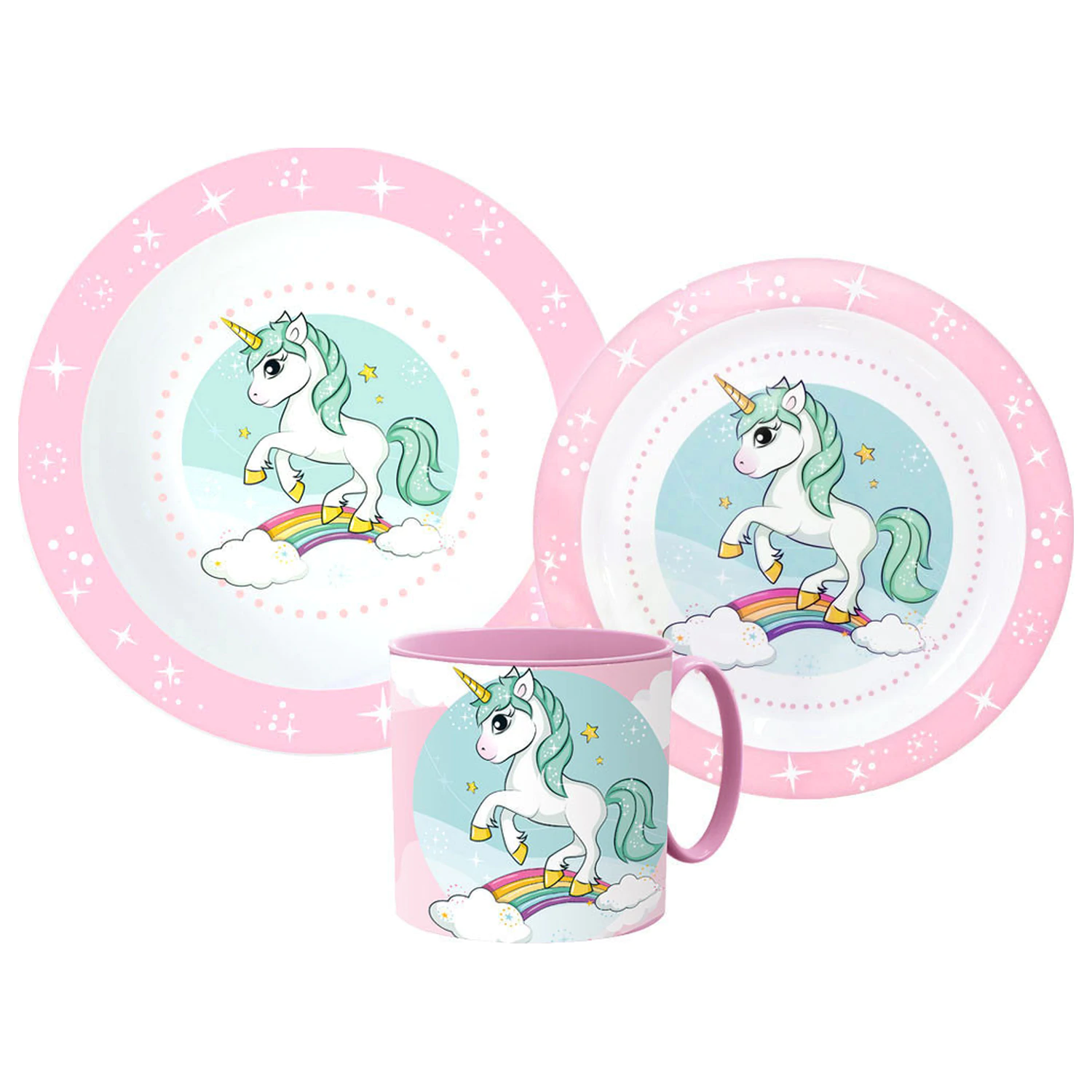 Unicorn Range Dinnerware Set, Micro Plastic Set with Mug product photo
