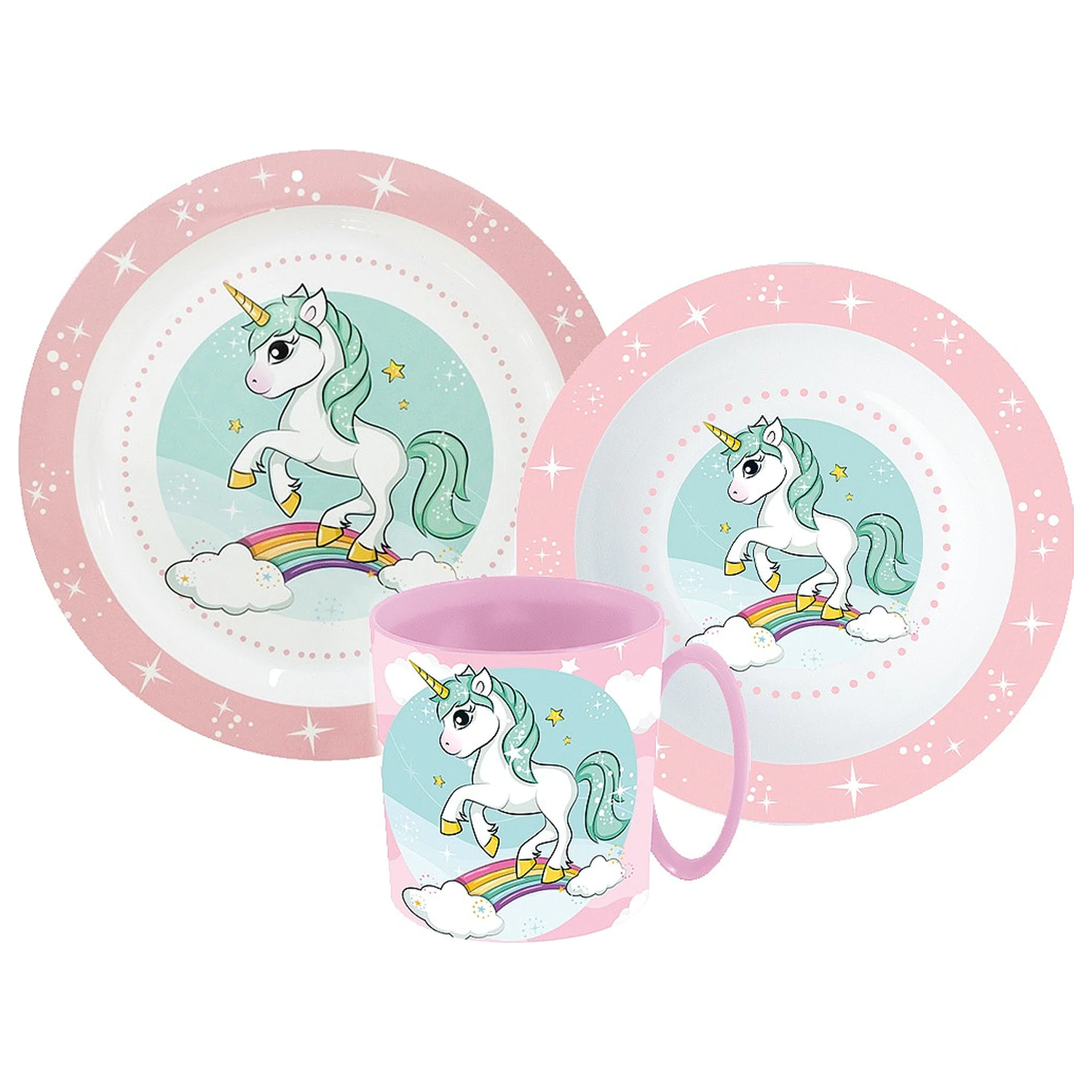 Unicorn Range Dinnerware Set, Micro Plastic Set with Mug product photo