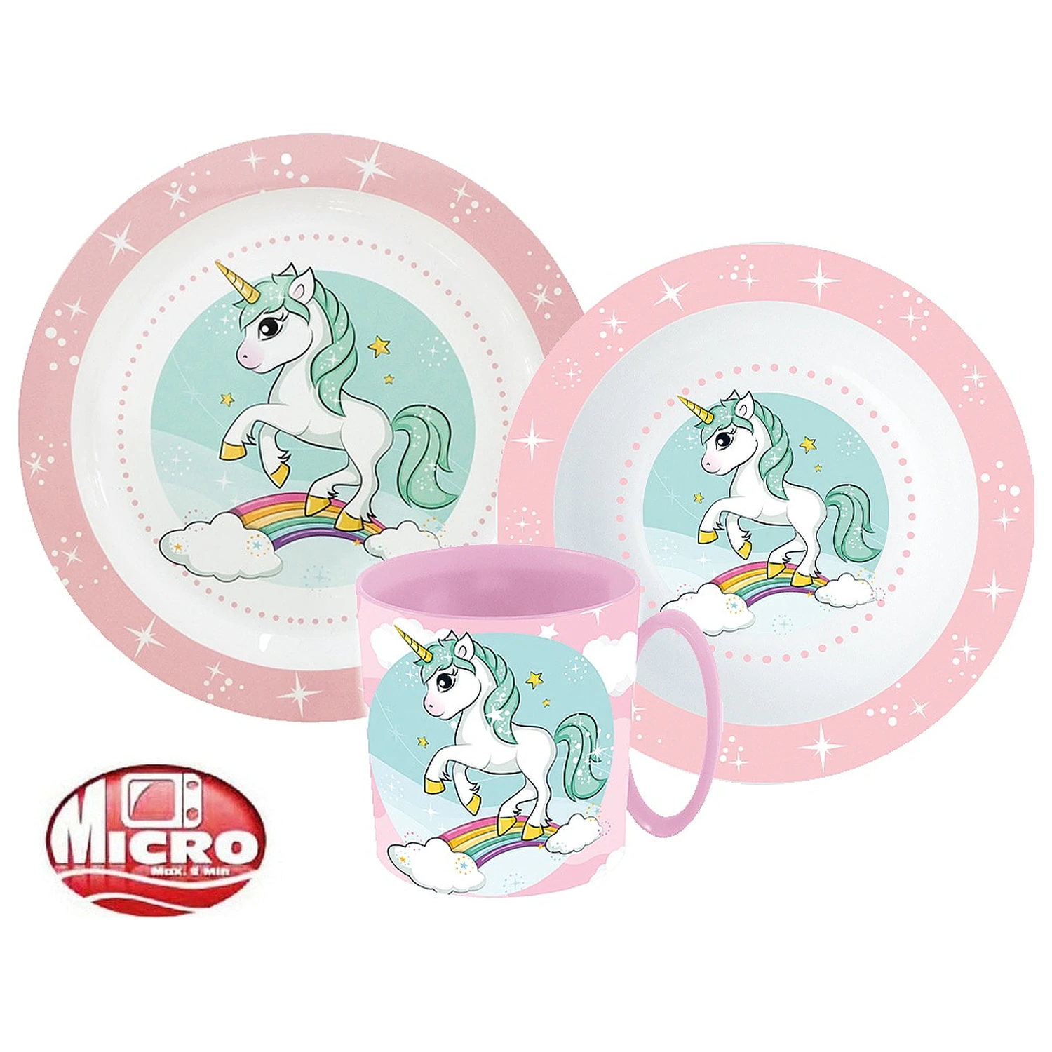 Unicorn Range Dinnerware Set, Micro Plastic Set with Mug product photo