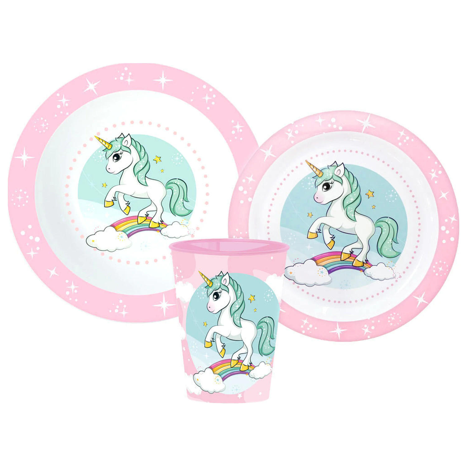 Unicorn Range Dinnerware Set, Micro Plastic Set, with 260 ml Glass product photo