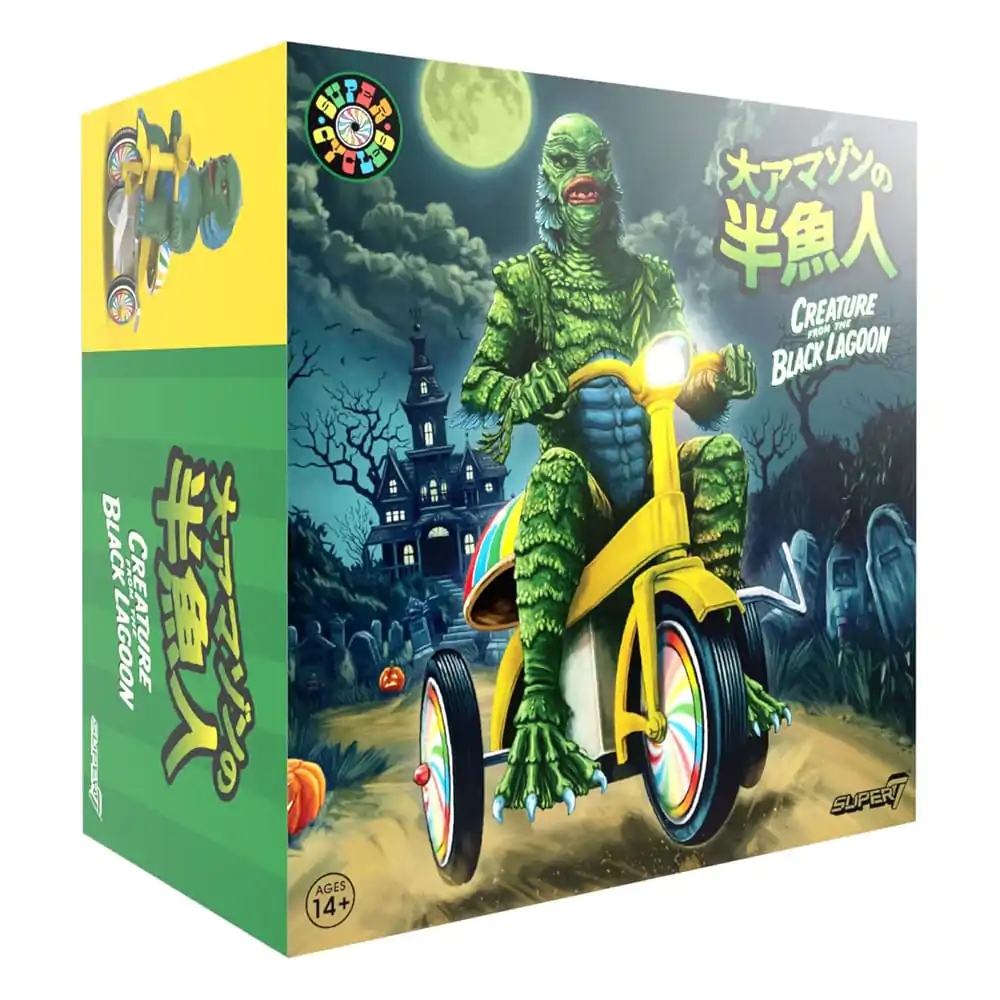 Universal Monsters Super Cycles Action Figure Creature from the Black Lagoon (Dark Green with Yellow Trike) 13 cm product photo