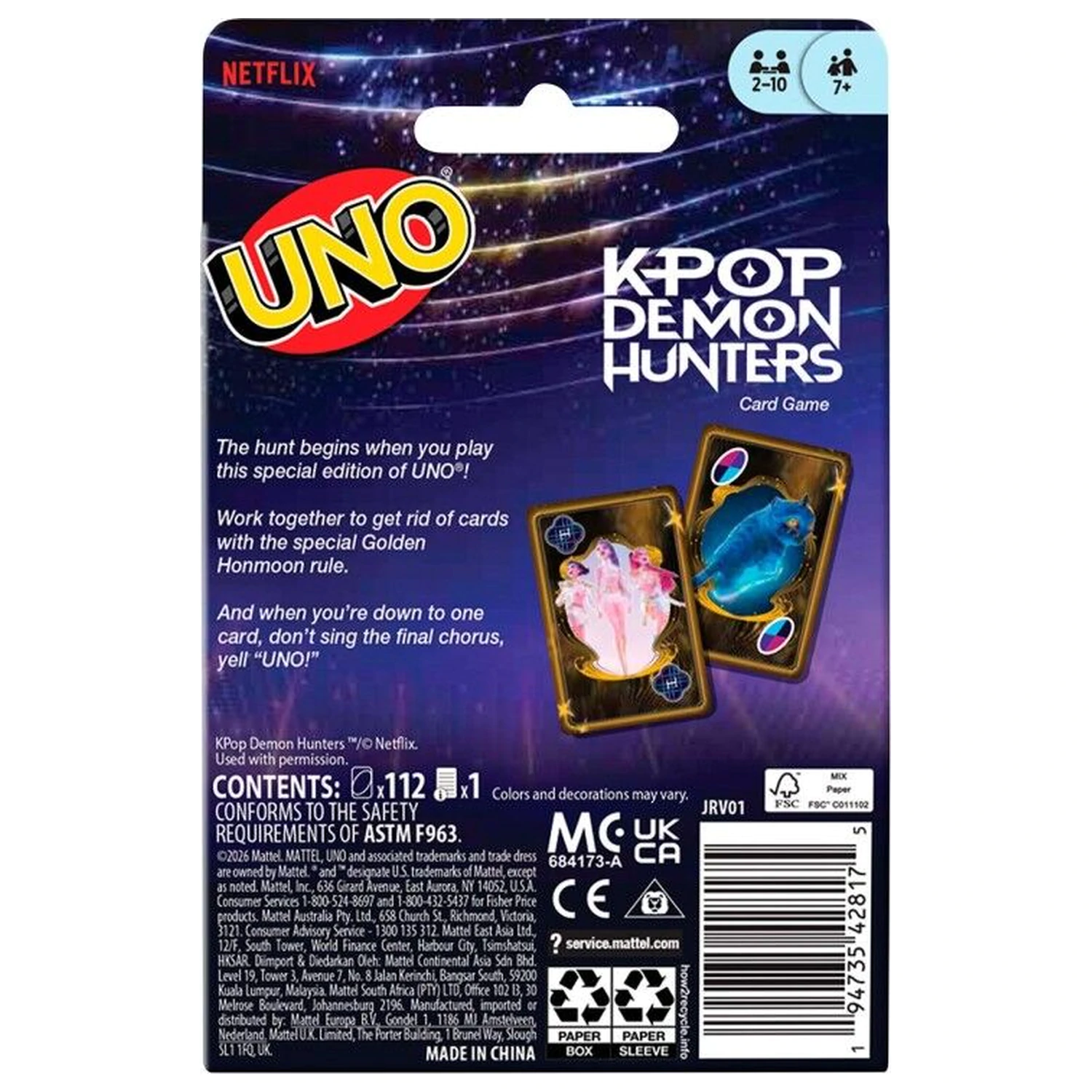 UNO K-Pop Demon Hunters card game product photo