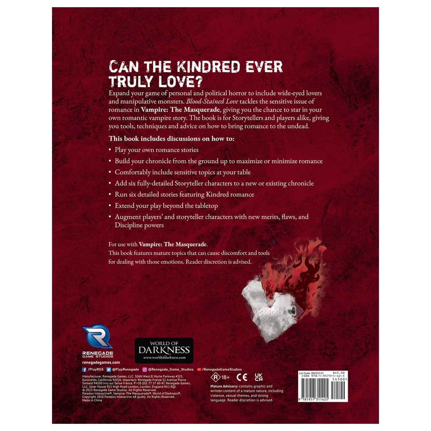 Vampire: The Masquerade 5th Edition RPG book Blood-Stained Love Sourcebook *Englische Version* product photo