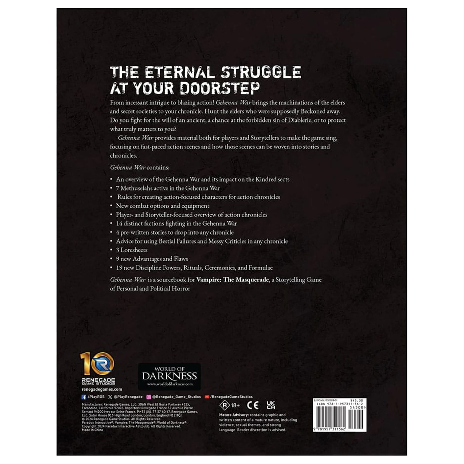 Vampire: The Masquerade 5th Edition RPG book Gehenna War Sourcebook *Englische Version* product photo