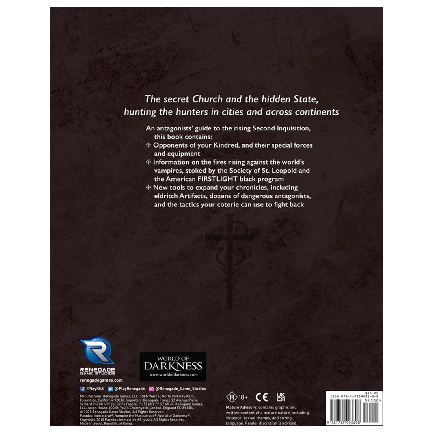 Vampire: The Masquerade 5th Edition RPG book Second Inquisition *Englische Version* product photo