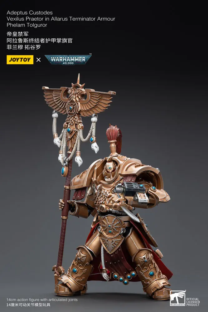 Warhammer 40k Action Figure 1/18 Adeptus Custodes Vexilus Praetor in Allarus Terminator Armour Phelam Tolguror 14 cm product photo