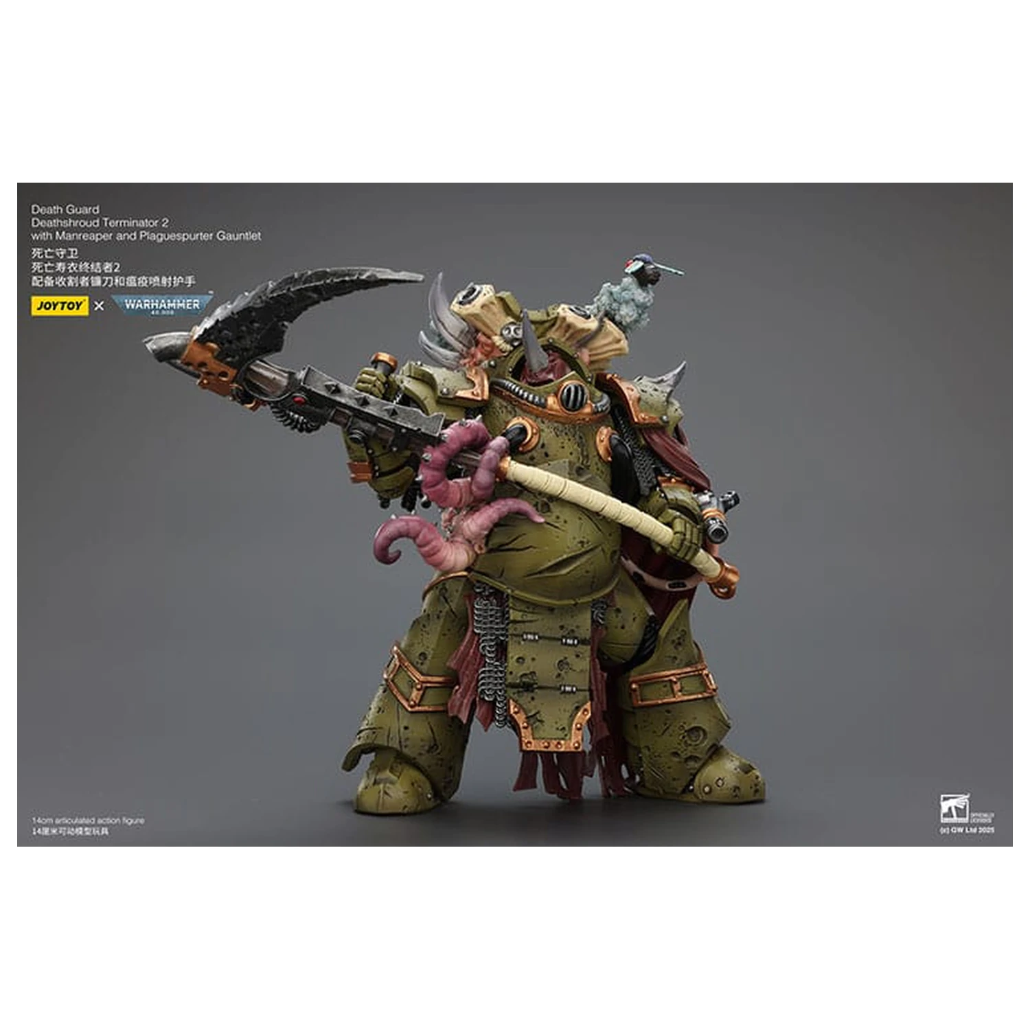 Warhammer 40k Action Figure 1/18 Death Guard Deathshroud Terminator 2 with Manreaper and Plaguespurter Gauntlet 14 cm  product photo