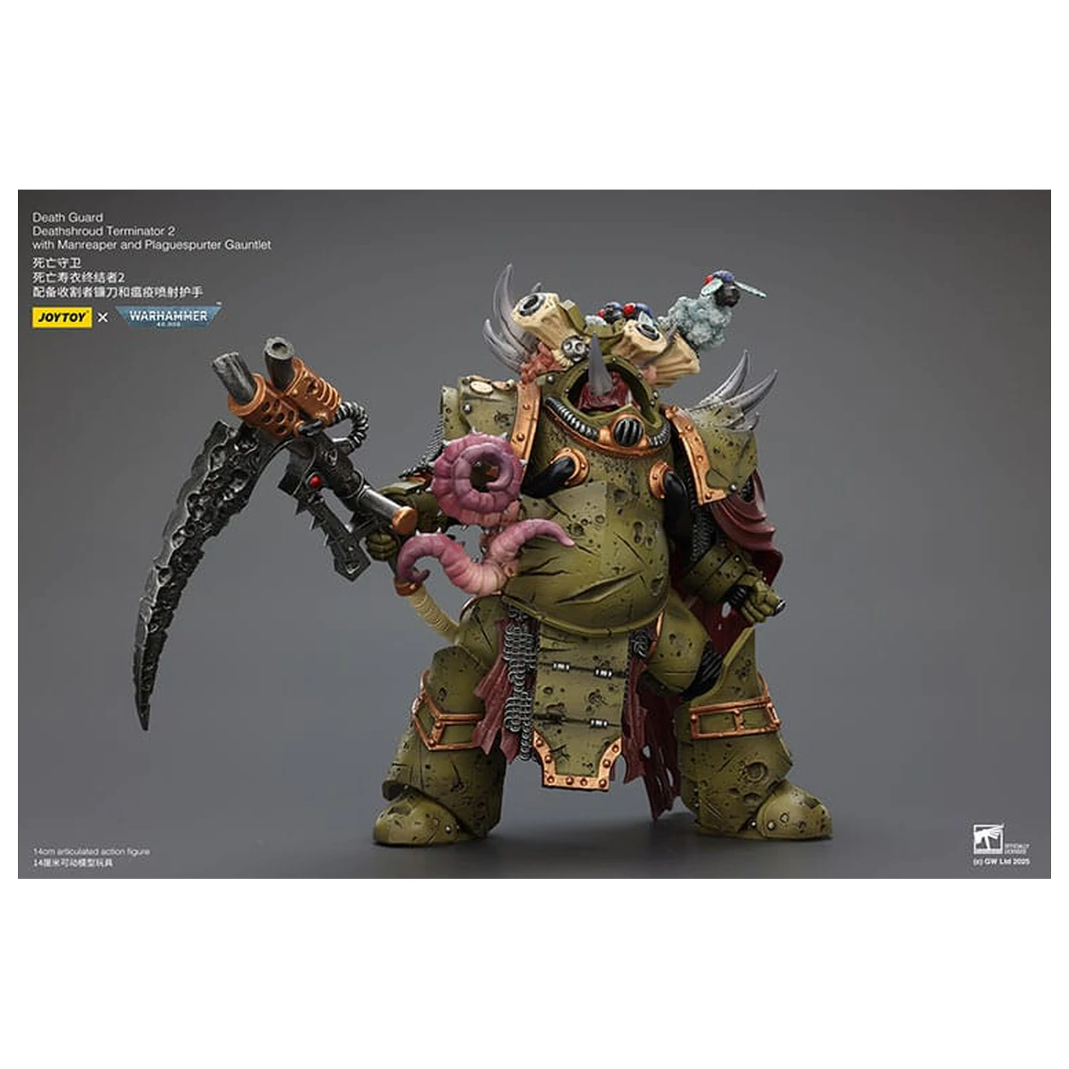 Warhammer 40k Action Figure 1/18 Death Guard Deathshroud Terminator 2 with Manreaper and Plaguespurter Gauntlet 14 cm  product photo