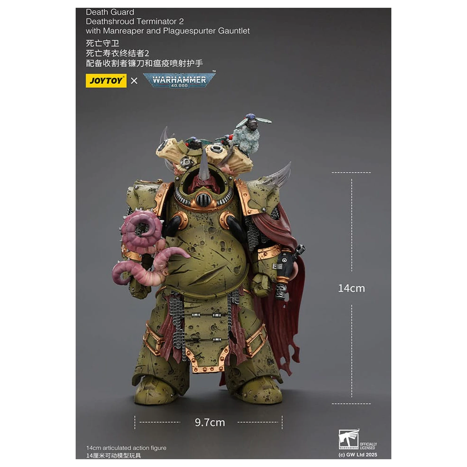 Warhammer 40k Action Figure 1/18 Death Guard Deathshroud Terminator 2 with Manreaper and Plaguespurter Gauntlet 14 cm  product photo