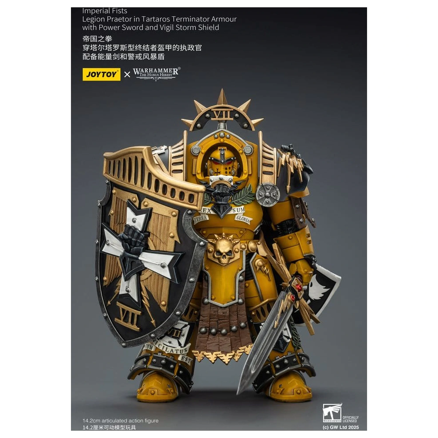 Warhammer Imperial Fists Action Figure Legion Praetor in Tartaros Terminator Armourwith Power Sword and Vigil Storm Shield 14 cm product photo