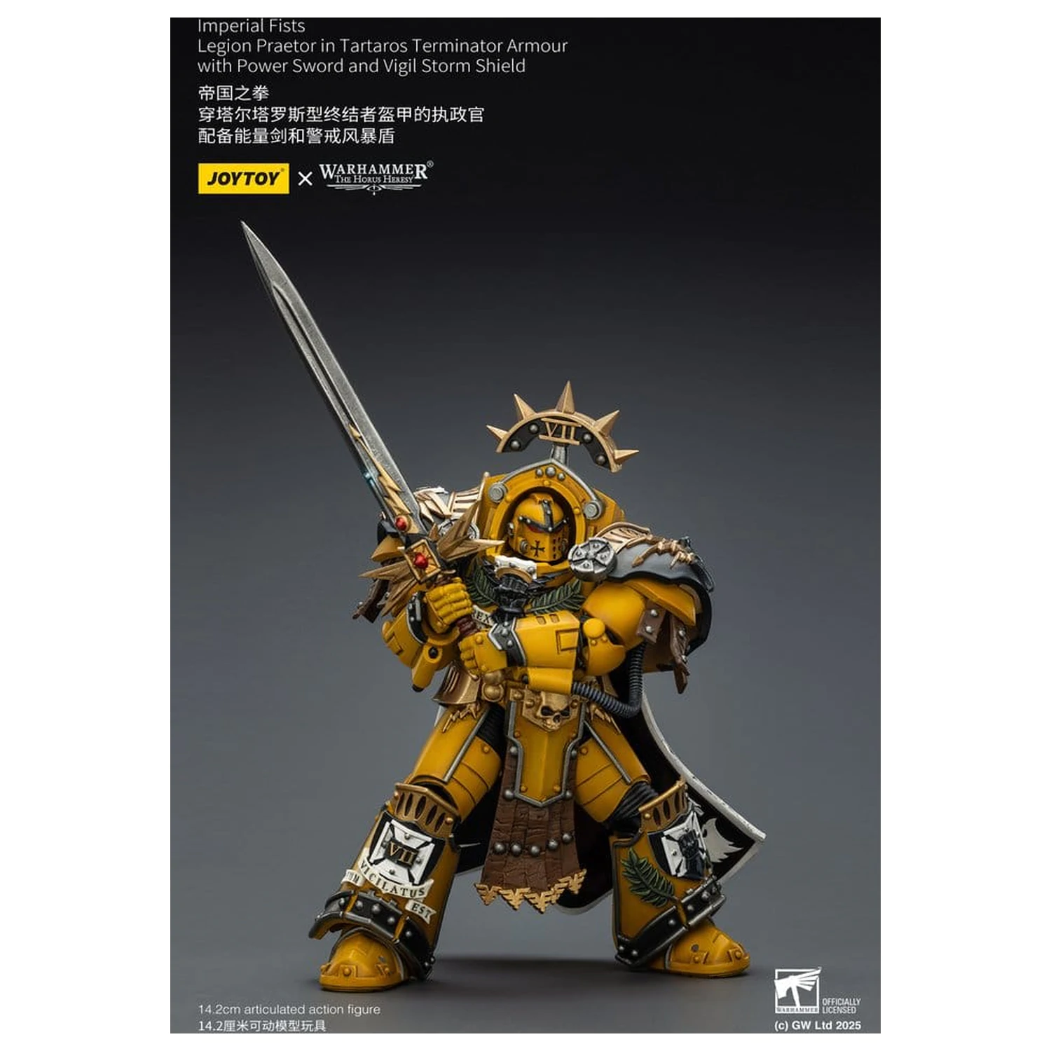 Warhammer Imperial Fists Action Figure Legion Praetor in Tartaros Terminator Armourwith Power Sword and Vigil Storm Shield 14 cm product photo