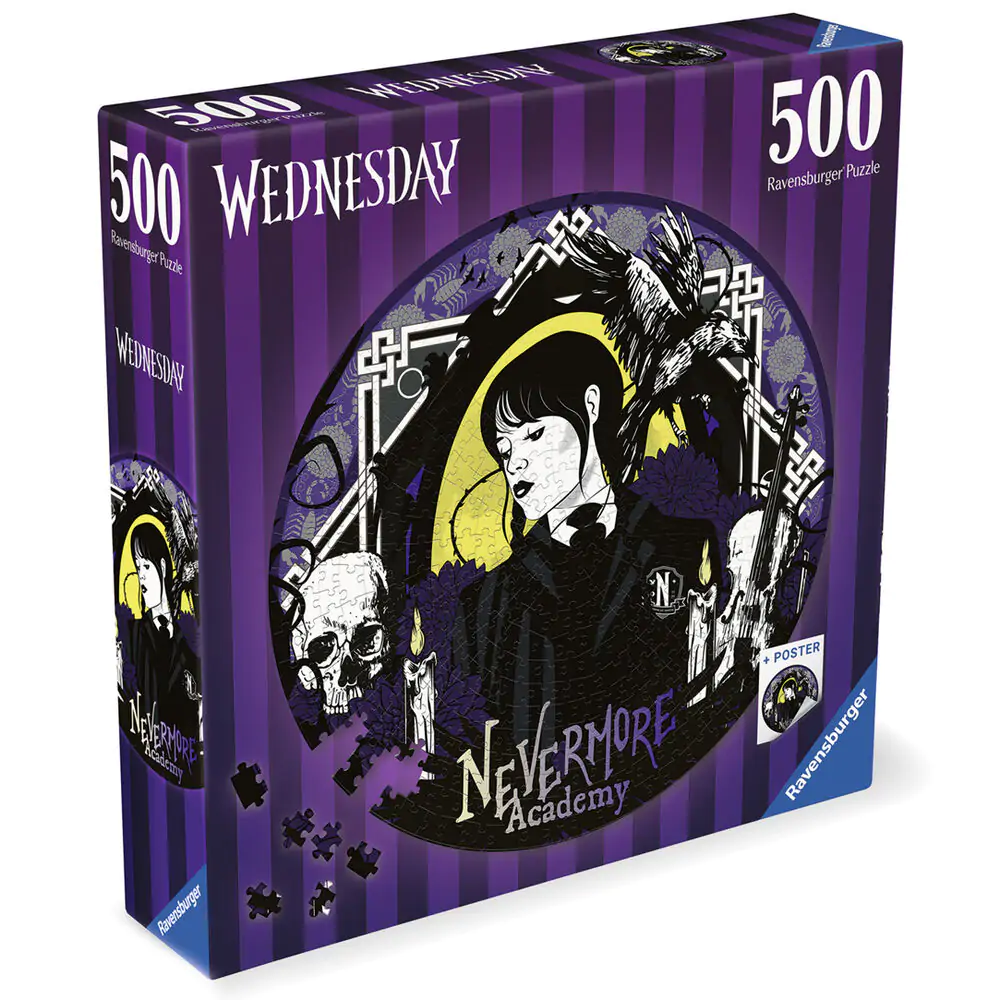 Wednesday Nevermore Academy Round Jigsaw Puzzle (500 pieces) product photo