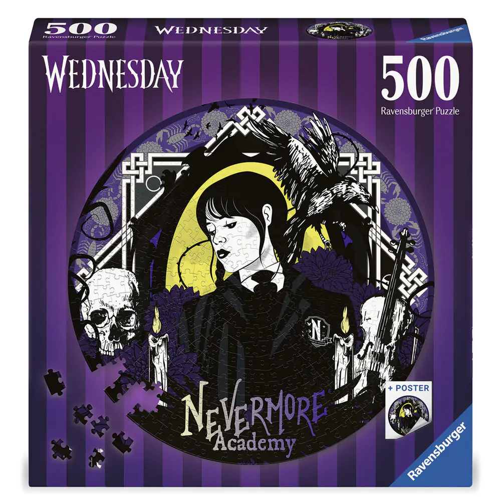 Wednesday Nevermore Academy Round Jigsaw Puzzle (500 pieces) termékfotó