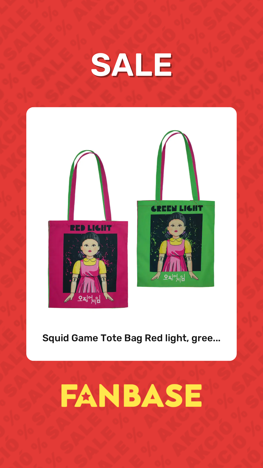 Sale: Squid Game Tote Bag Red light, gree...