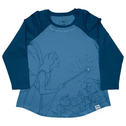 Pinocchio by Loungefly Tee T-Shirt Unisex Blue Fairy Shirred Raglan product photo