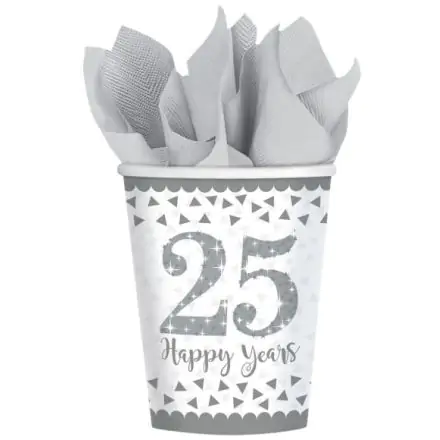 25th Anniversary, Wedding Anniversary Paper Cups 8 pcs 266 ml product photo