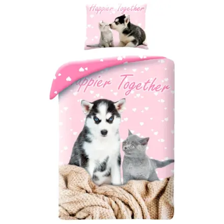 Cat and Dog Happier Together Duvet Cover product photo