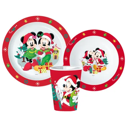 Disney Minnie and Mickey Christmas Dinnerware Set, Micro Plastic Set, with 260 ml Glass product photo