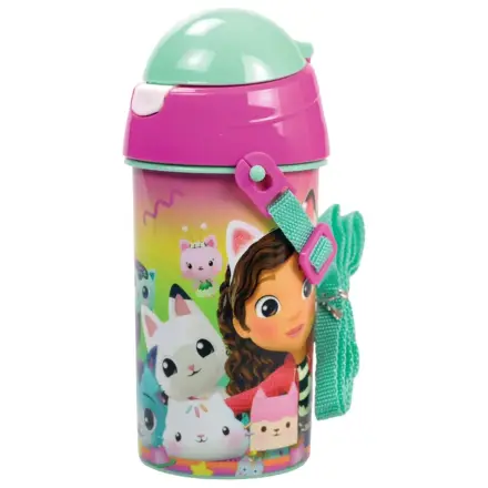 Gabby's Dollhouse Color Fade Plastic Straw Water Bottle with Hanger 500 ml product photo