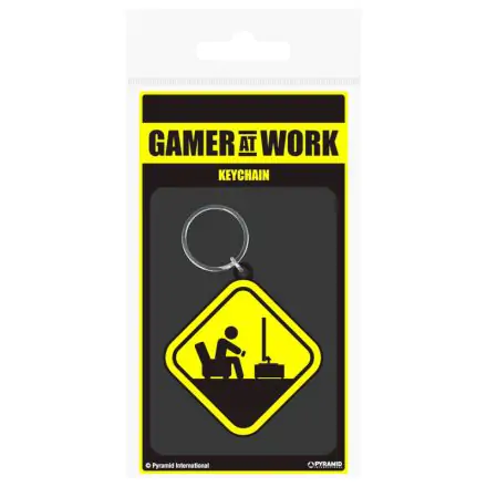Gamer At Work Rubber Keychain Caution Sign 6 cm product photo