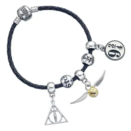 Harry Potter Leather Bracelet Charm Set Deathly Hallows/Snitch/Platform 9 3/4/2 Spellbeads product photo