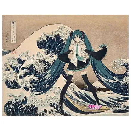 Hatsune Miku x Katsushika Hokusai iXima Canvas Art The Great Wave off Kanagawa/Fine Wind, Clear Morning 27 x 22 cm product photo