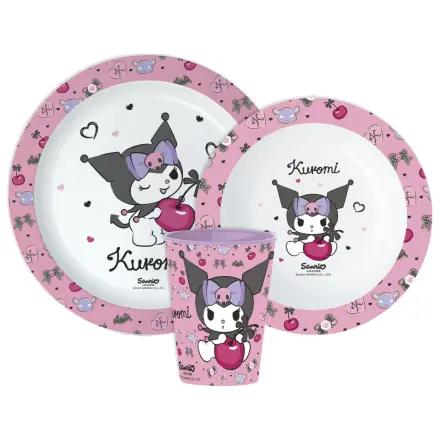 Hello Kitty Kuromi Dinnerware Set, Micro Plastic Set, with 260 ml Glass product photo