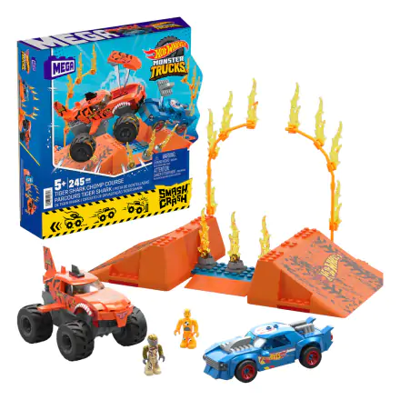 Hot Wheels Monster Trucks Mega Construx Construction Set Tiger Shark Chomp Course product photo